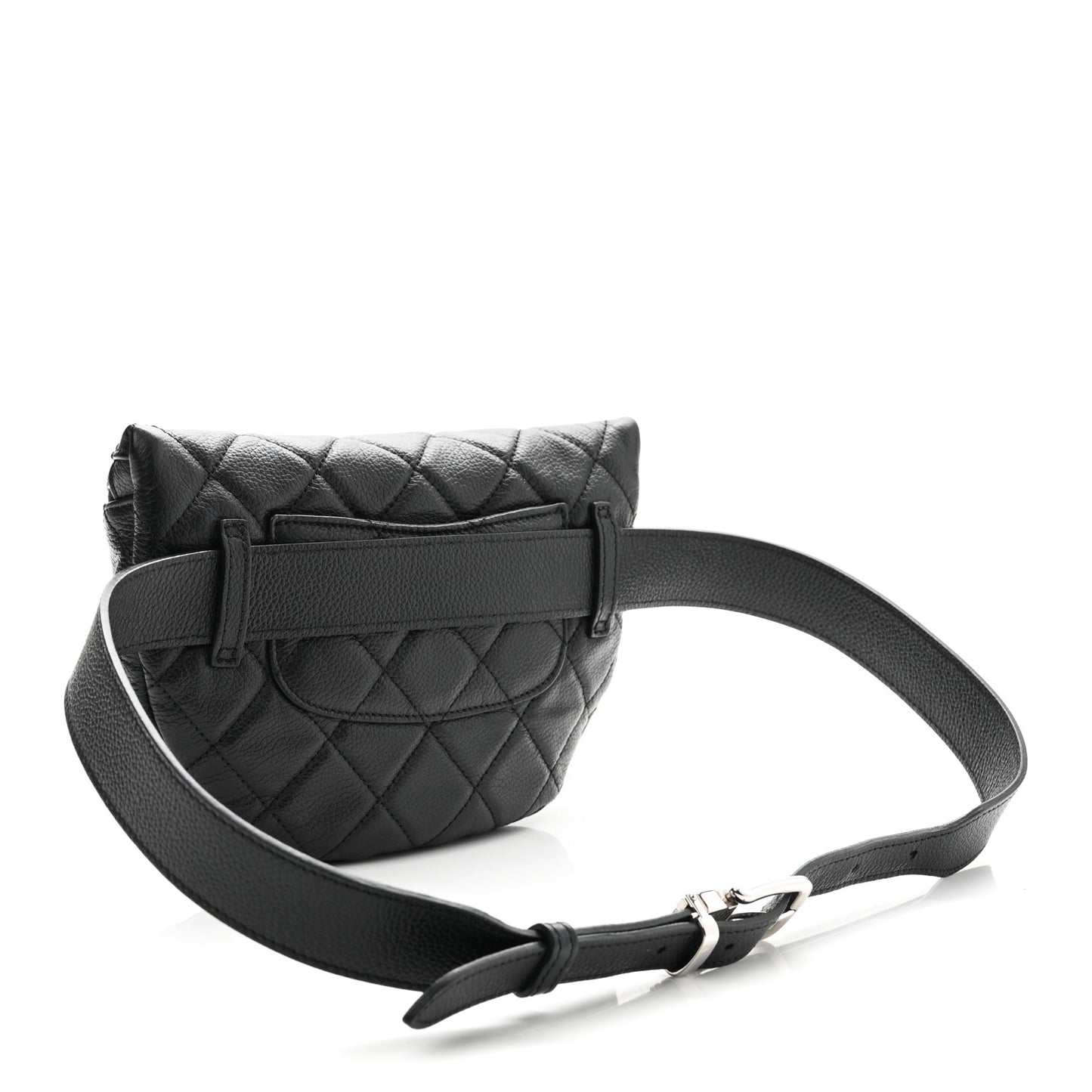 Grained Calfskin Quilted Waist Belt Bag Black