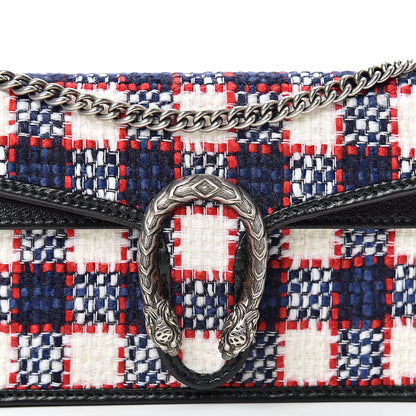 Gucci Vintage Tweed Check Super Mini Dionysus Shoulder Bag White Hibiscus Red Marine 6 of 8