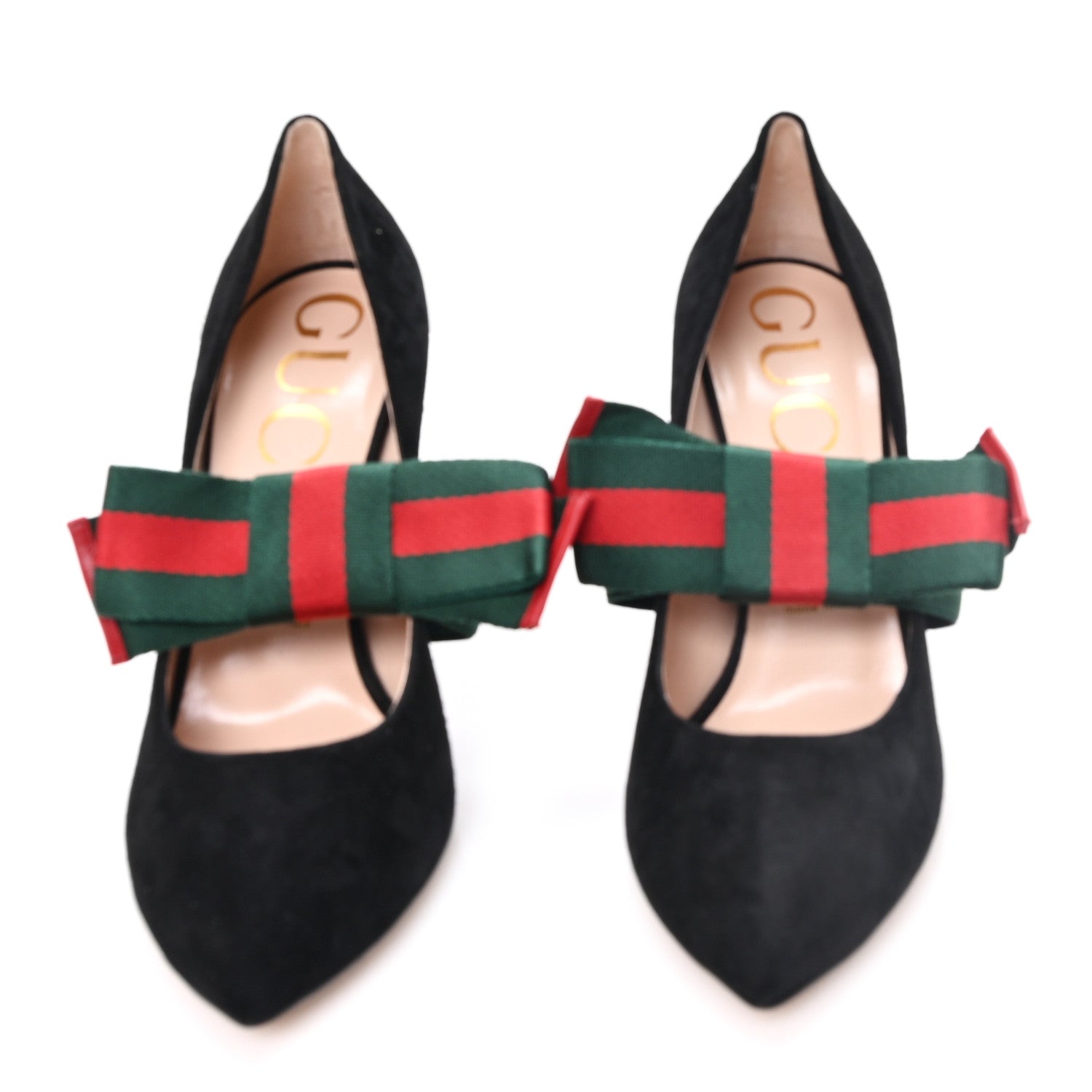 Gucci Kid Scamosciato Removable Web Bow High Heel Pumps 39.5 Black 3 of 9