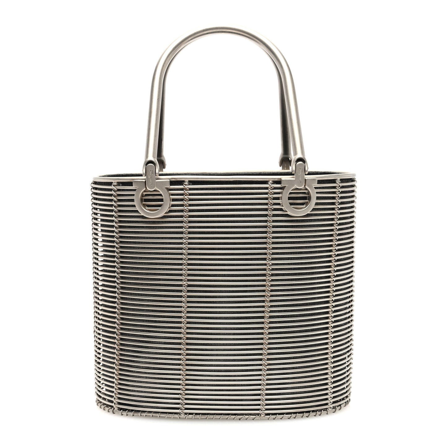 Metal Cage Gancini Bucket Bag Silver