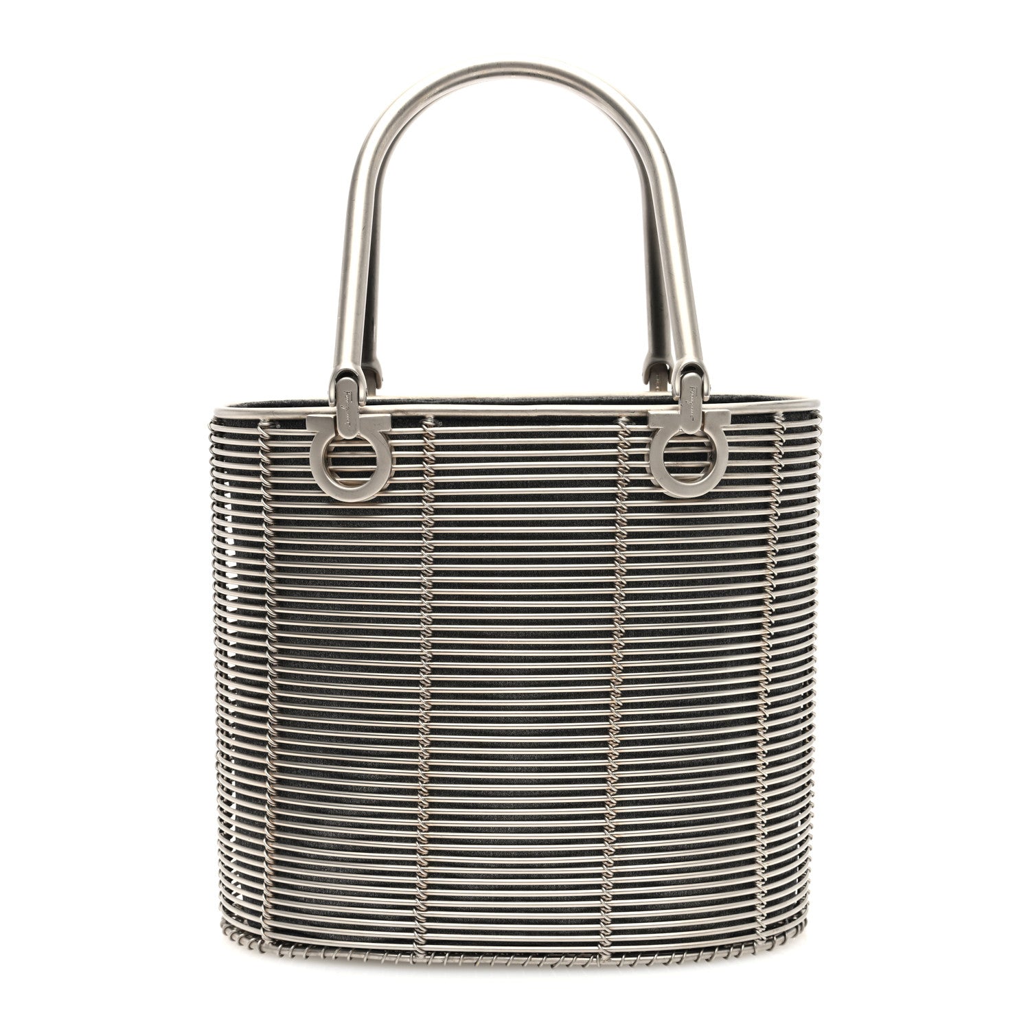 Salvatore Ferragamo Metal Cage Gancini Bucket Bag Silver 1 of 9