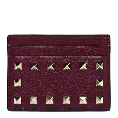 Valentino Garavani Pebbled Calfskin Rockstud Card Holder Cerise 1 of 5