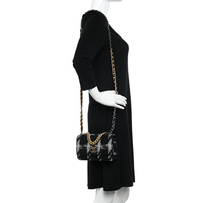 Chanel Tweed Quilted Chanel 19 Wallet On Chain WOC Black White 2 of 12