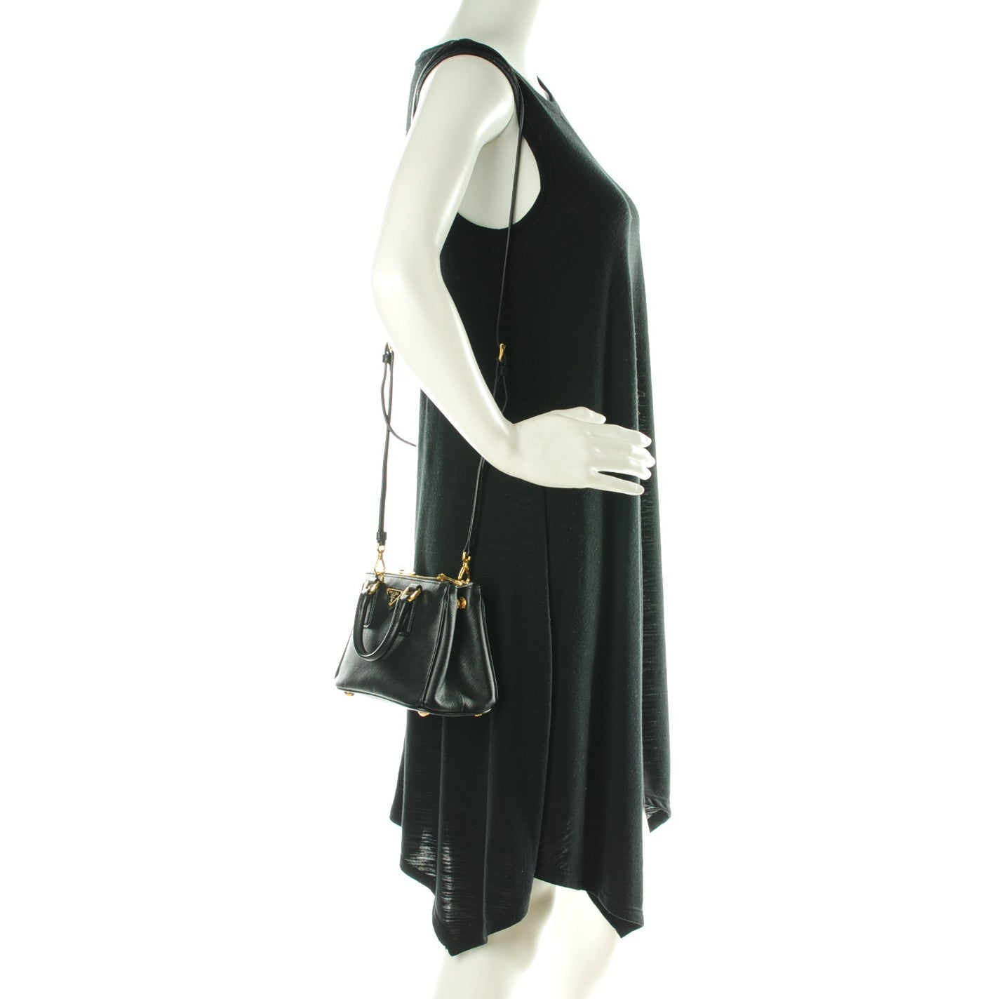 Saffiano Mini Galleria Double Zip Tote Black