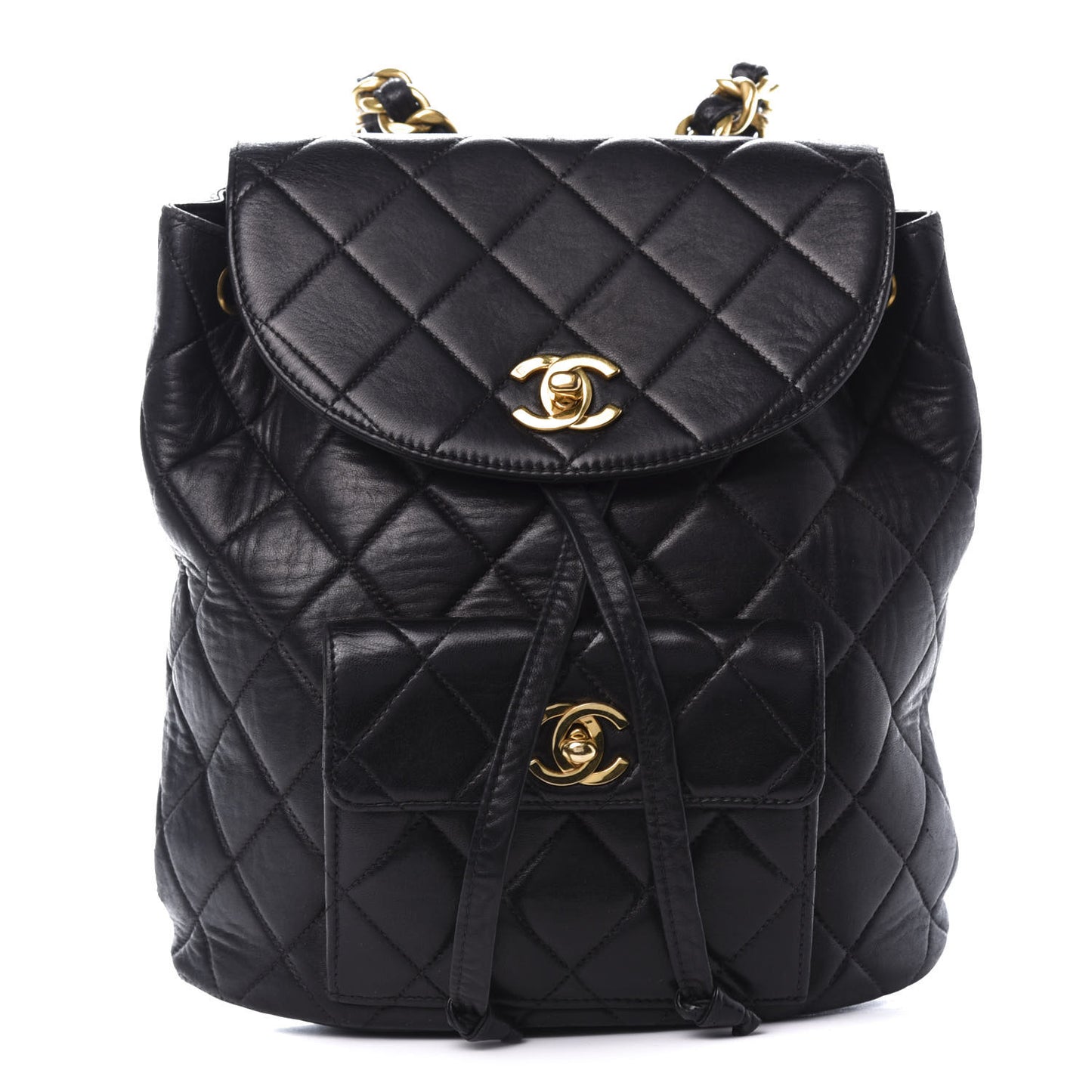 Lambskin Quilted Drawstring Backpack Black