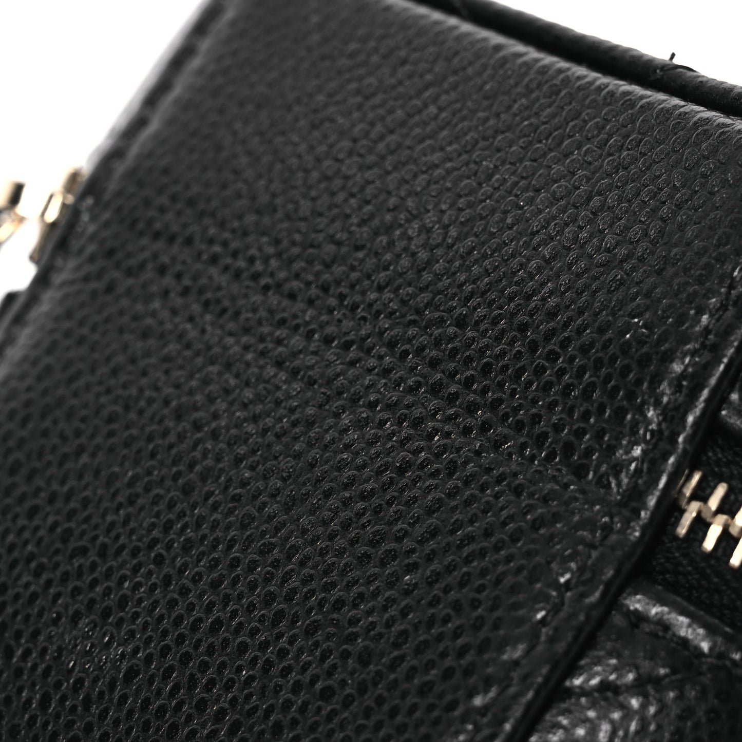 Caviar Quilted Round Top Handle Jewelry Case With Chain Black