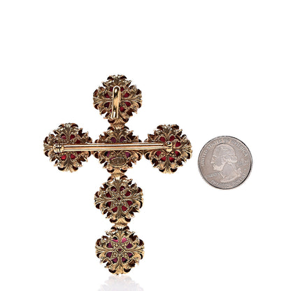 Chanel Gripoix Crystal Cross Brooch Burgundy Gold 2 of 3