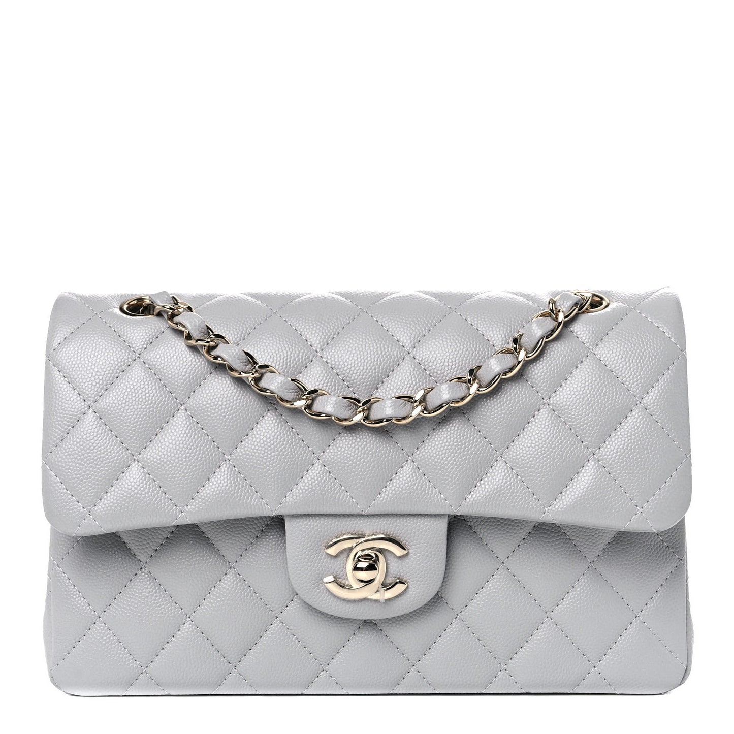 Caviar Quilted Small Double Flap Grey