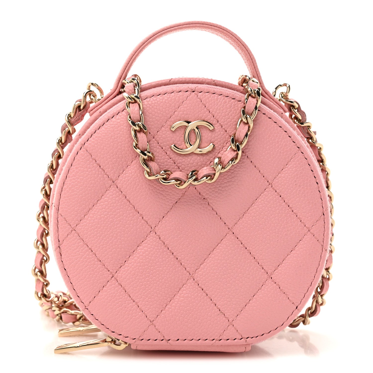 Chanel Caviar Quilted Round Handle With Care Vanity With Chain Pink 1 of 12