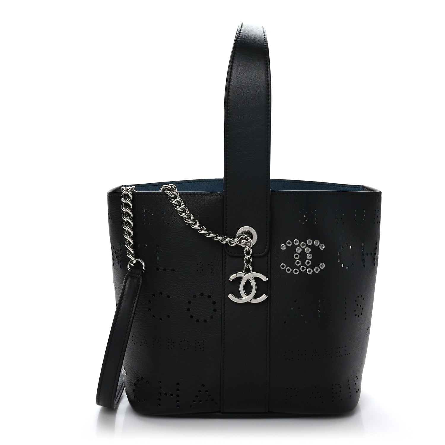 Chanel Calfskin Tweed Small Piercing Light Bucket Bag Black 1 of 10