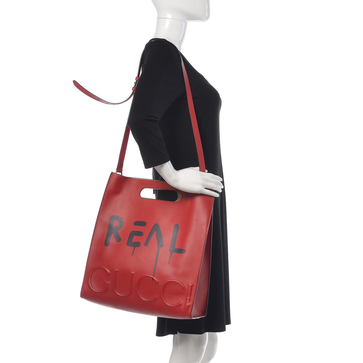 Calfskin GucciGhost Real Medium XL Tote Hibiscus Red