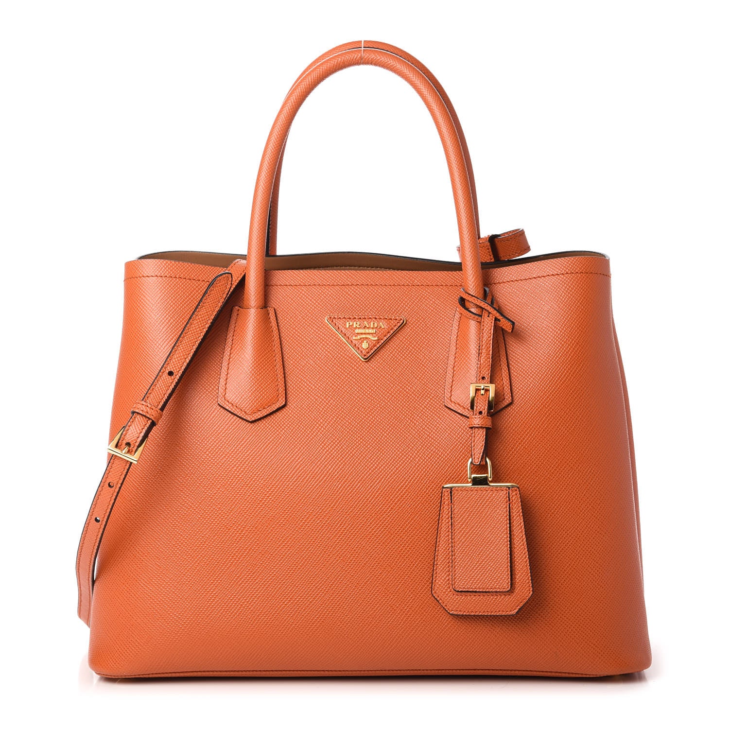 Prada Saffiano Cuir Medium Double Bag Papaya 1 of 10