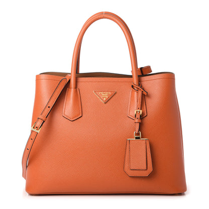 Prada Saffiano Cuir Medium Double Bag Papaya 1 of 10