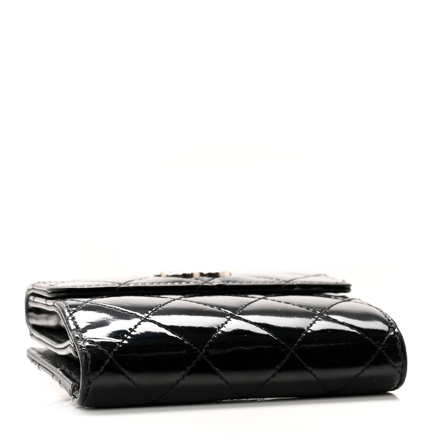 Patent Quilted Brilliant Compact Wallet Black