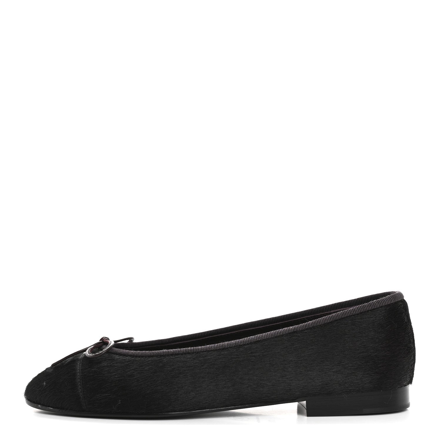 Chanel Pony Hair Cap Toe CC Ballerina Flats 38 Dark Burgundy Black 1 of 10