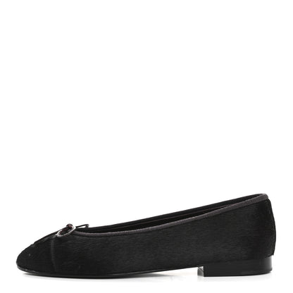 Chanel Pony Hair Cap Toe CC Ballerina Flats 38 Dark Burgundy Black 1 of 10