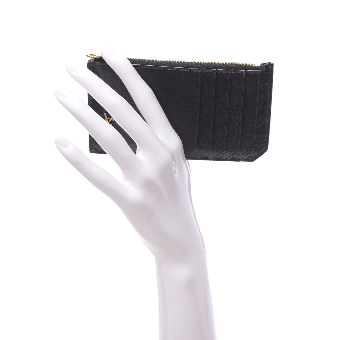 Grained Calfskin Monogram 5 Fragments Zip Pouch Card Holder Black