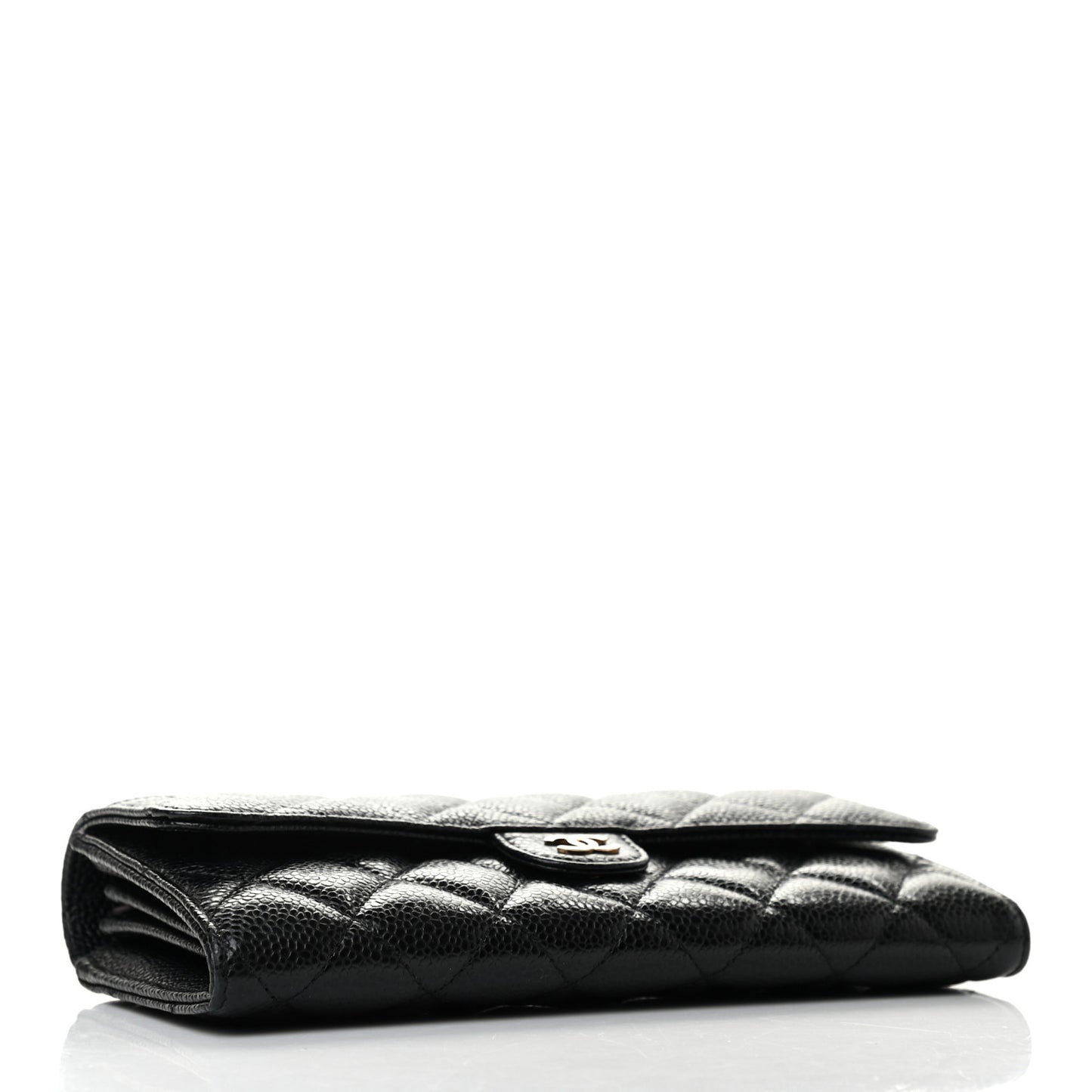 Caviar Quilted Large Gusset Flap Wallet Black