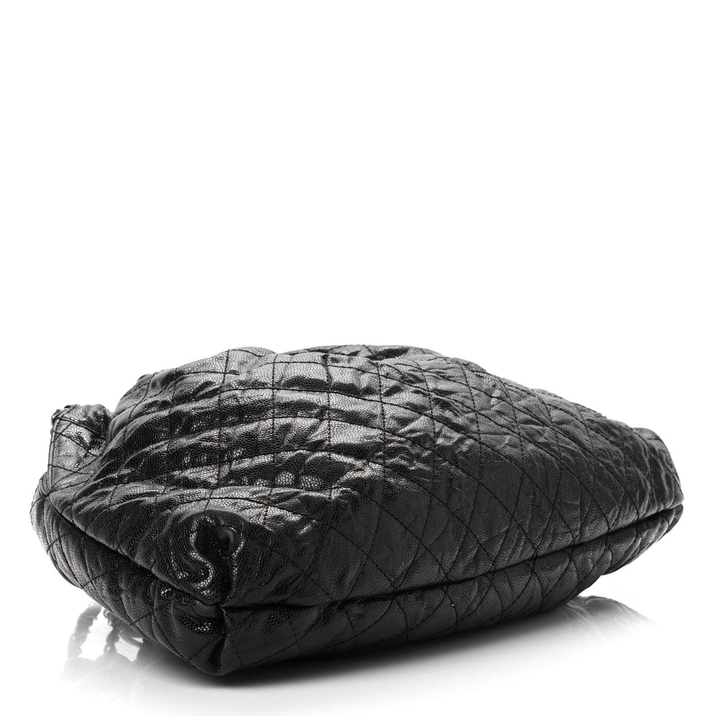 Crumpled Grained Calfskin Quilted Medium Elastic Tote Black