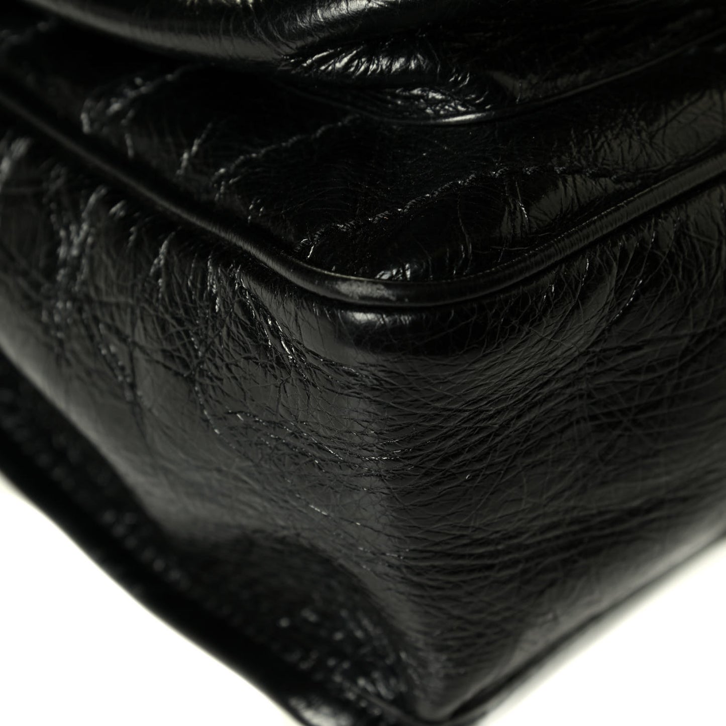 Crinkled Calfskin Matelasse Monogram Medium Niki Chain Satchel Black