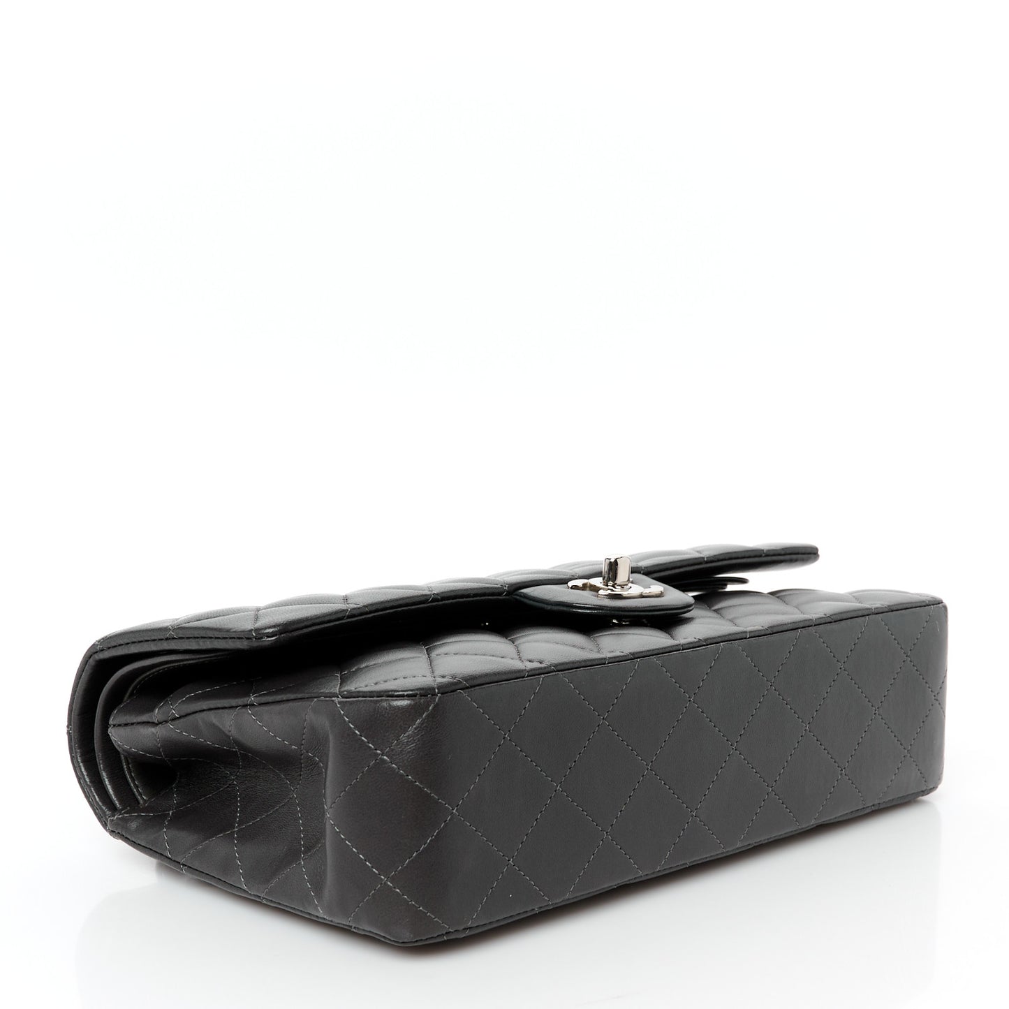 Lambskin Quilted Medium Double Flap Dark Grey
