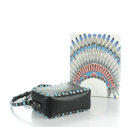 Valentino Garavani Grained Calfskin Turquoise Rockstud Rolling Camera Crossbody Bag Black 4 of 7