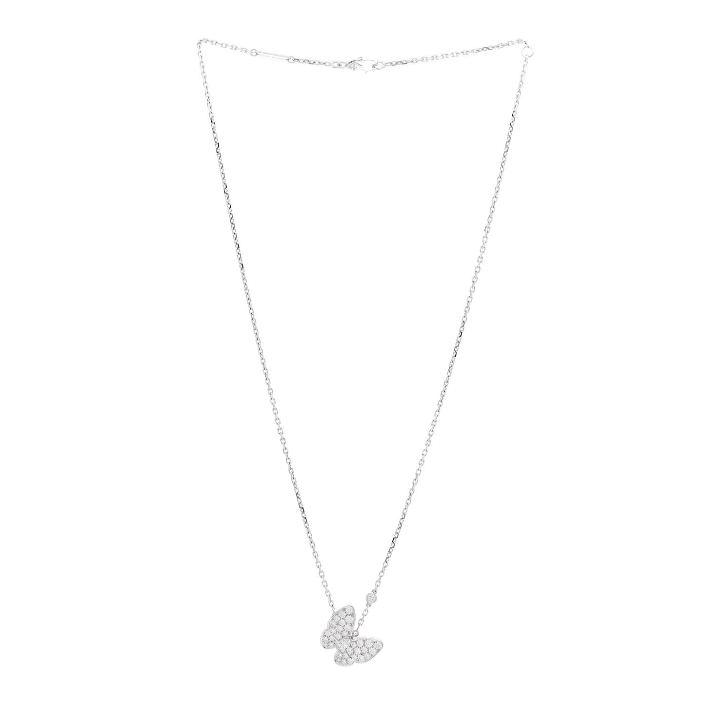 18K White Gold Diamond Two Butterfly Pendant Necklace