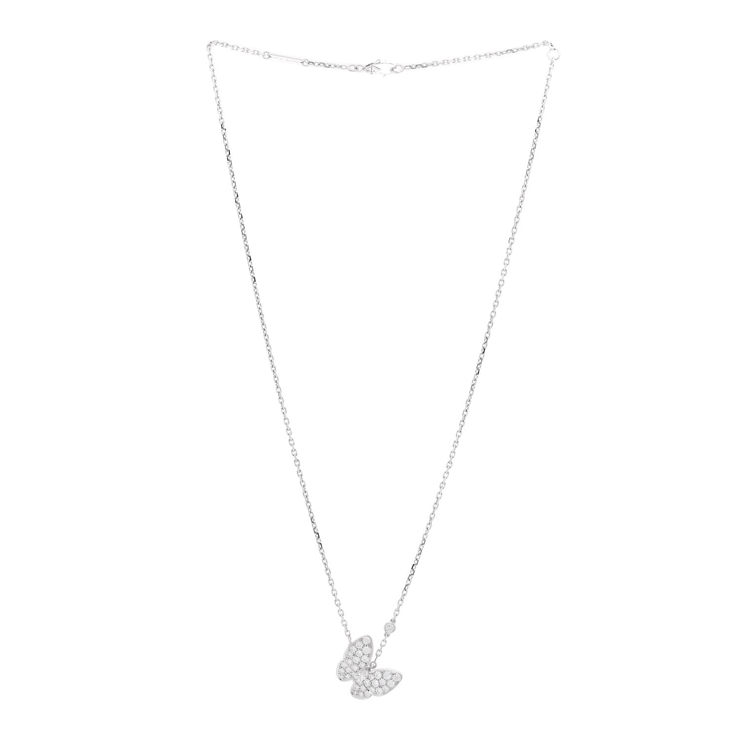 Van Cleef & Arpels 18K White Gold Diamond Two Butterfly Pendant Necklace 3 of 7
