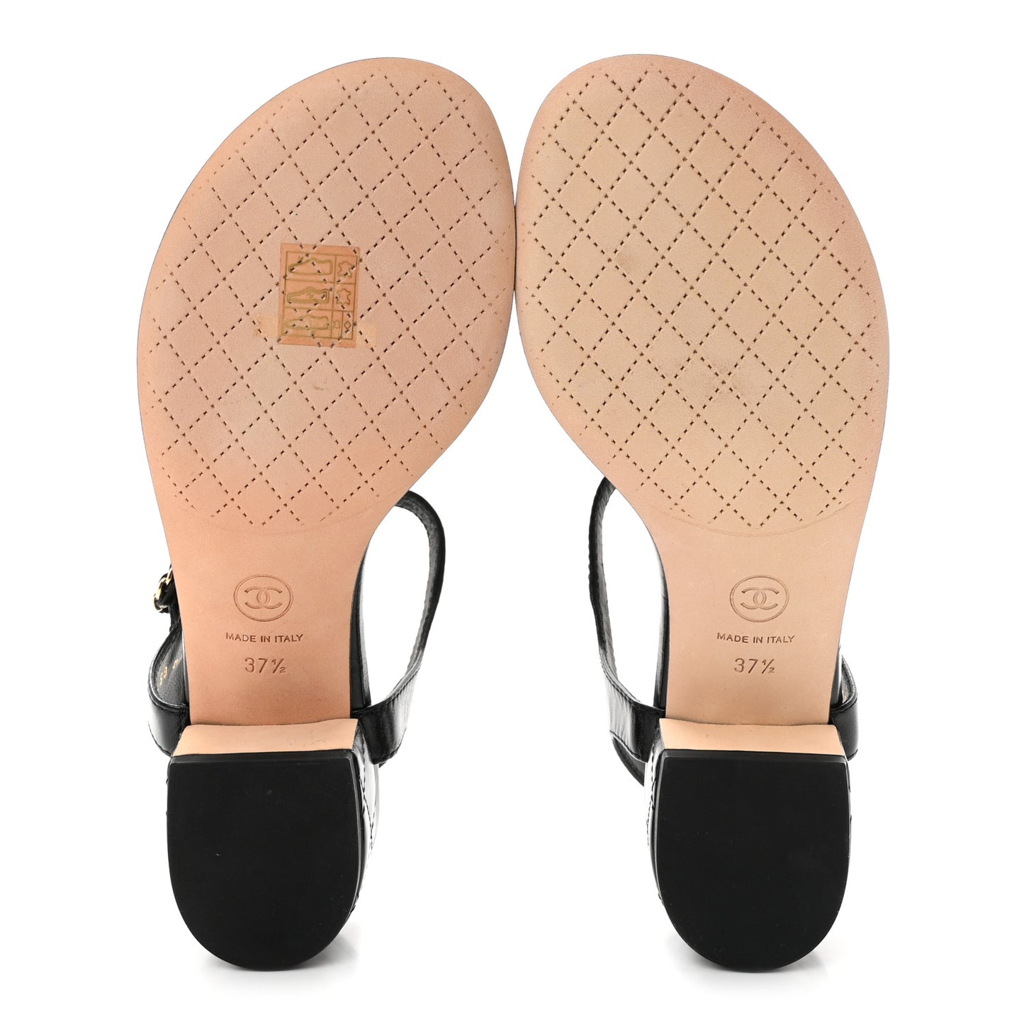 Lambskin Chain CC Thong Sandals 37.5 Black