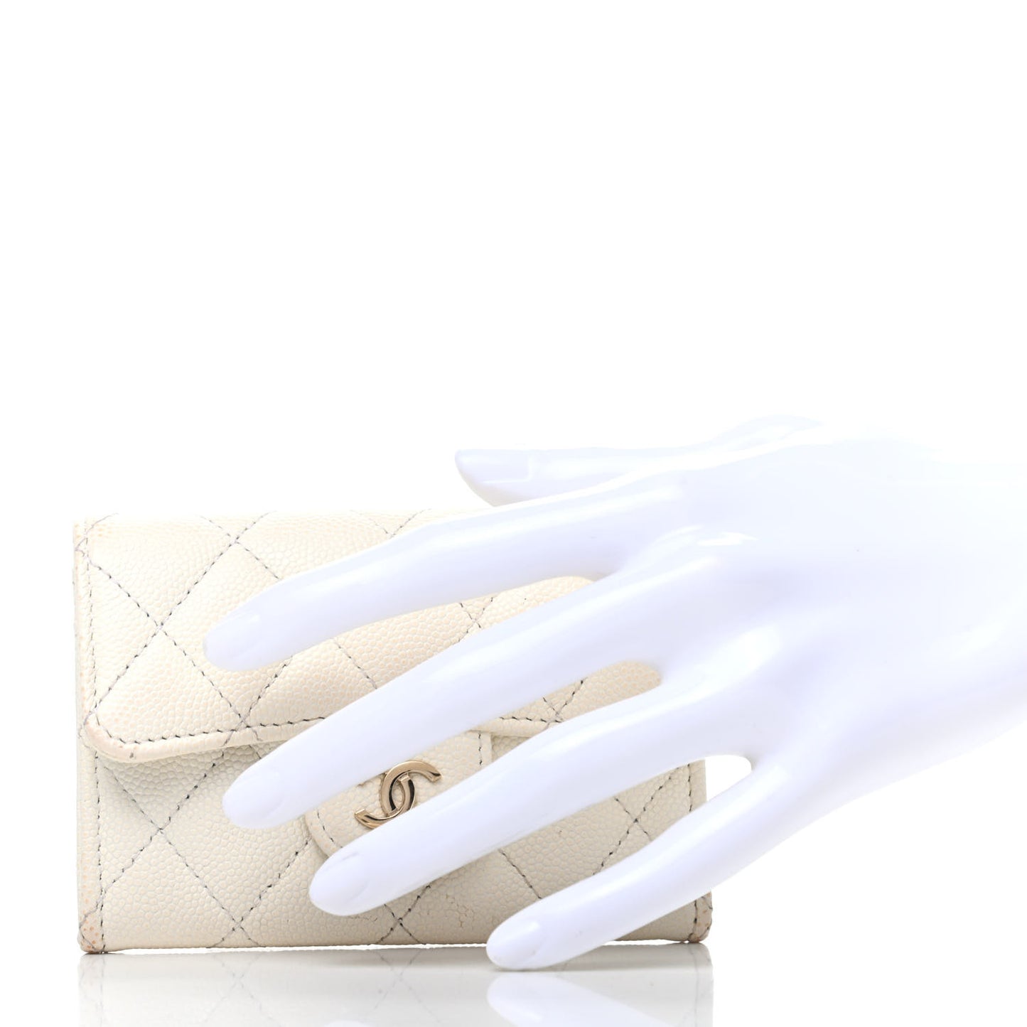 Caviar Quilted Flap Card Holder White