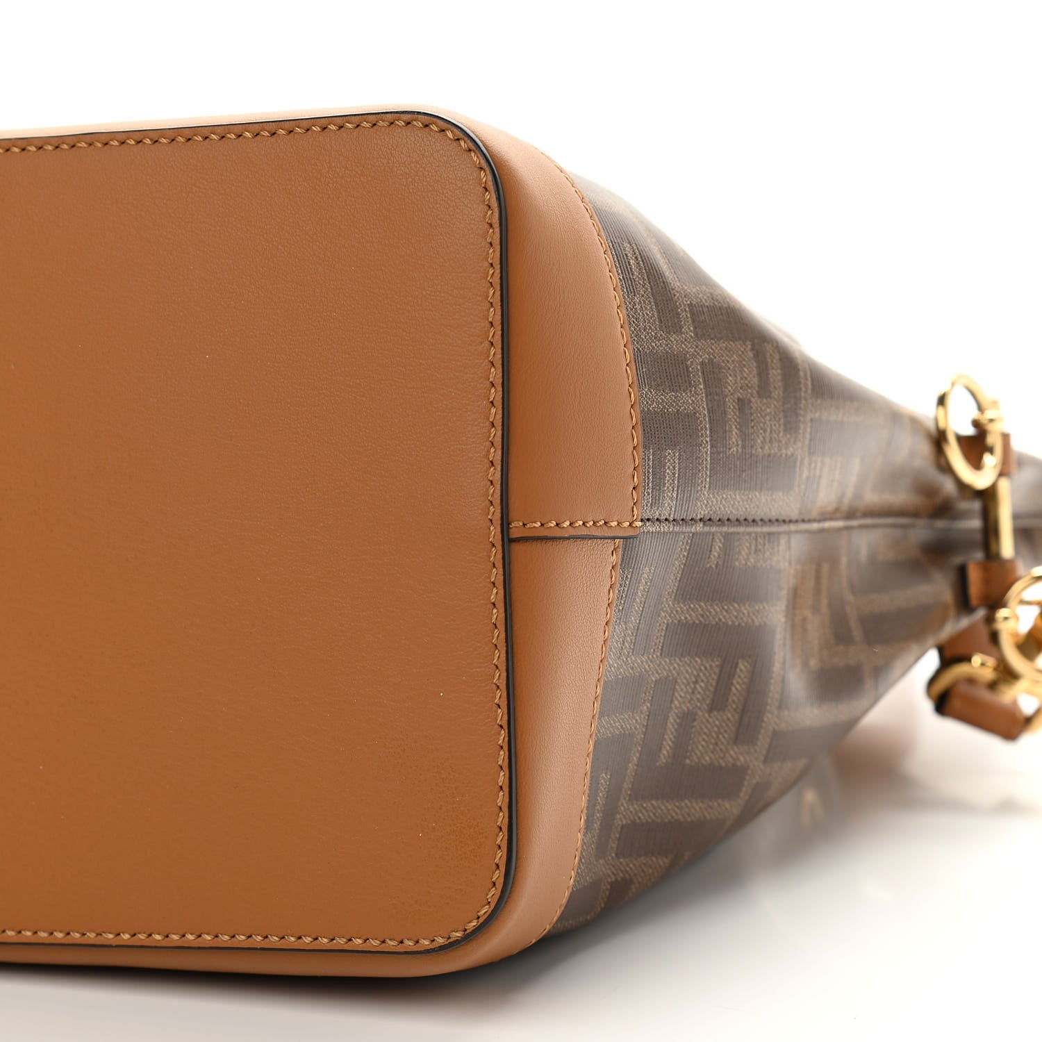 Fendi Glazed Fabric Vitello Grace F is Fendi FF 1974 Stamp Patch Grande Mon Tresor Bucket Bag Mogano Panna Nocciola 10 of 10