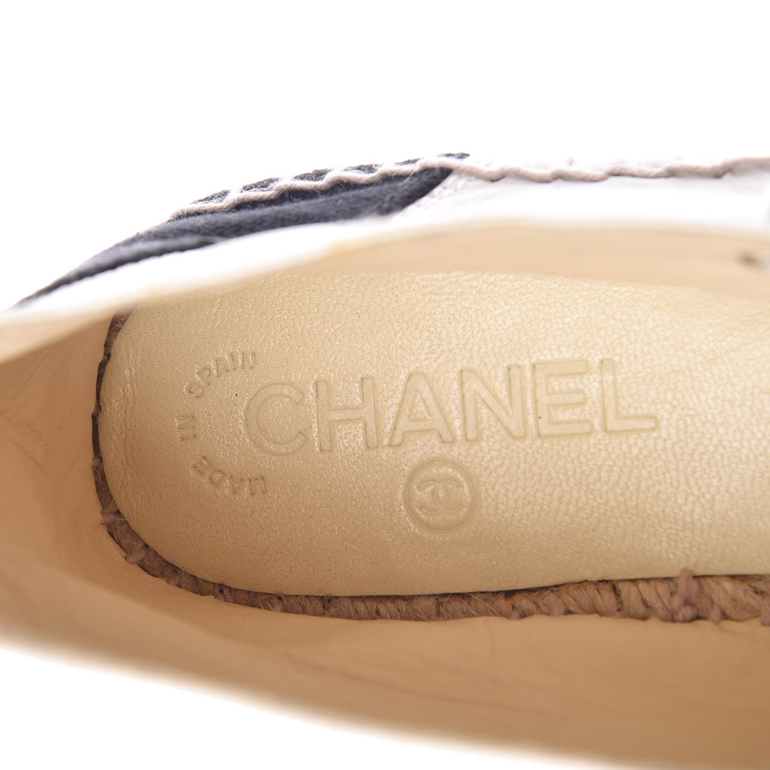 Chanel Lambskin Canvas Cap Toe Lace Up Espadrilles 38 White Black 6 of 11