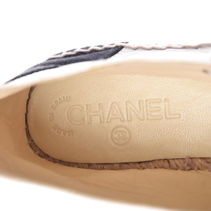 Chanel Lambskin Canvas Cap Toe Lace Up Espadrilles 38 White Black 6 of 11