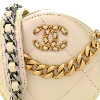 Chanel Iridescent Calfskin Quilted Chanel 19 Round Clutch With Chain White 8 of 10