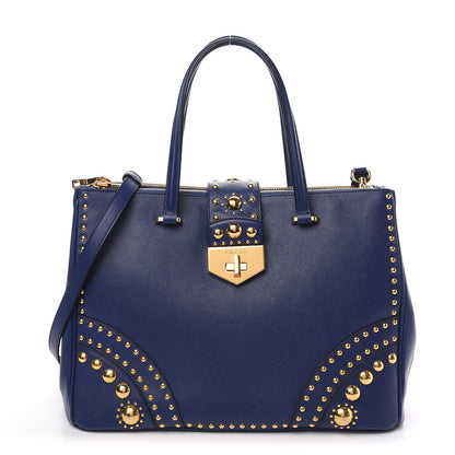 Prada Saffiano Studded Medium Double Zip Tote Bluette 1 of 7