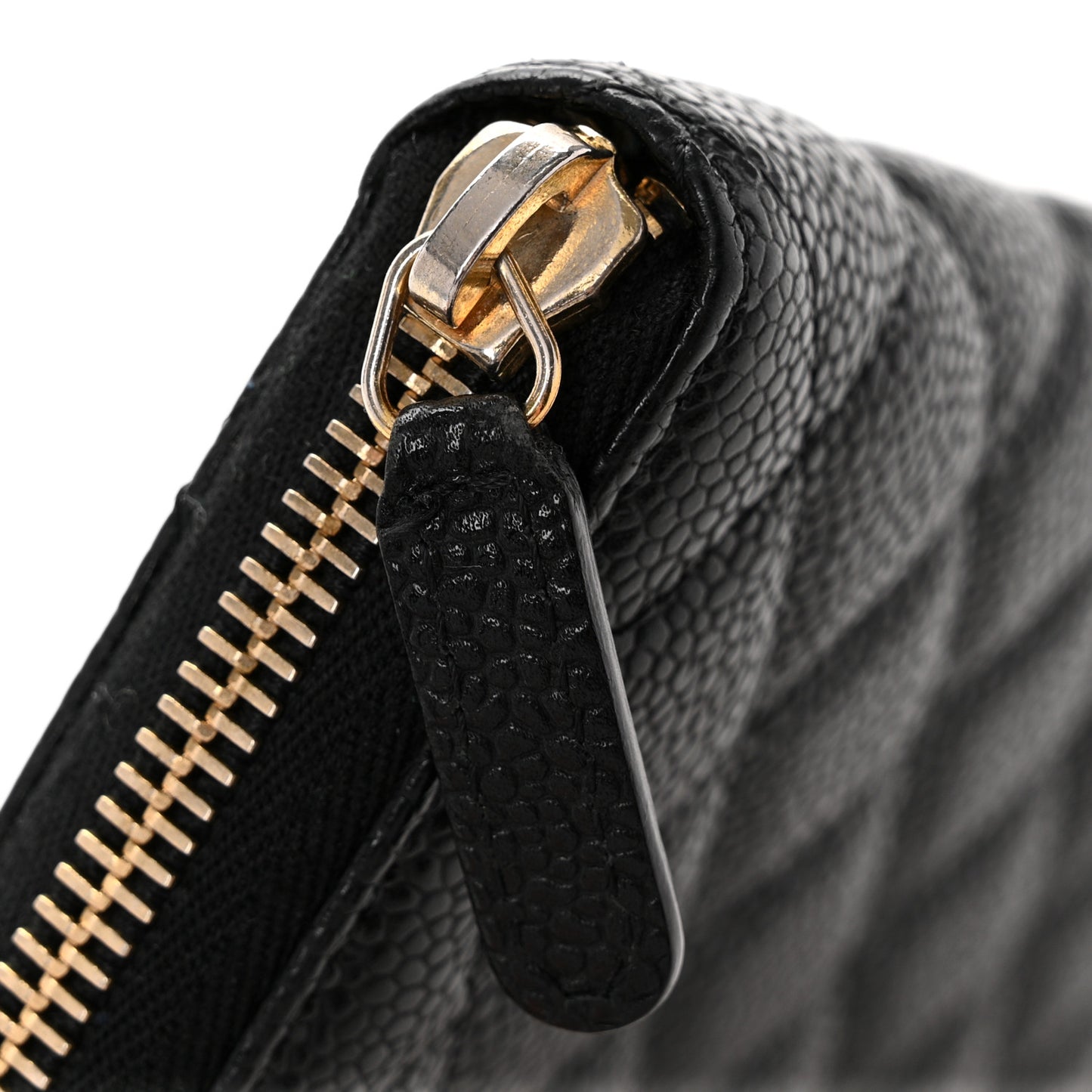 Caviar Quilted Large Gusset Zip Around Wallet Black