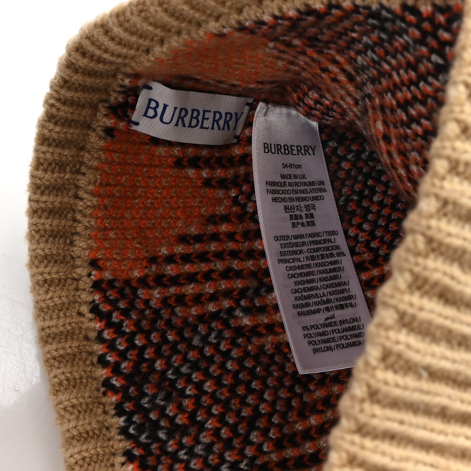 Burberry Cashmere Check Beanie Hat Sand Beige 5 of 5
