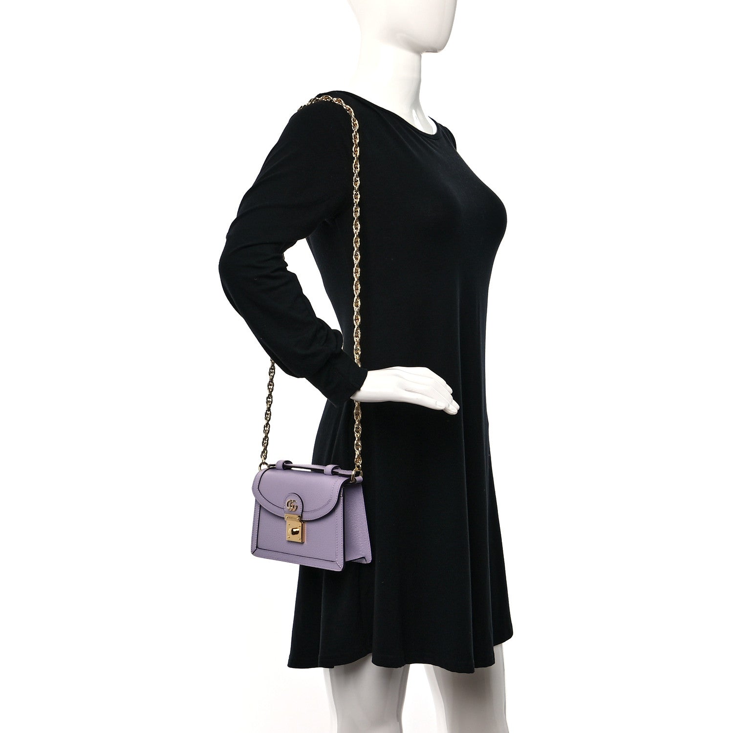 Gucci Textured Dollar Calfskin Mini Ophidia Padlock Top Handle Chain Shoulder Bag Lapis 2 of 10