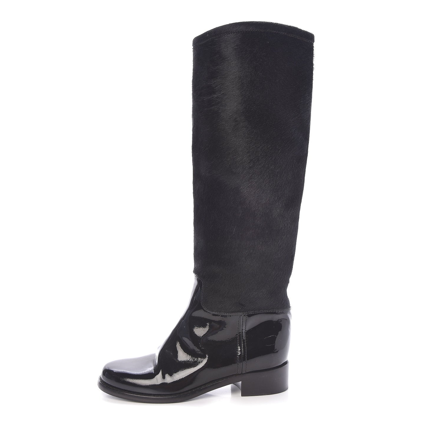 Patent Pony Hair High Boots 37 Black