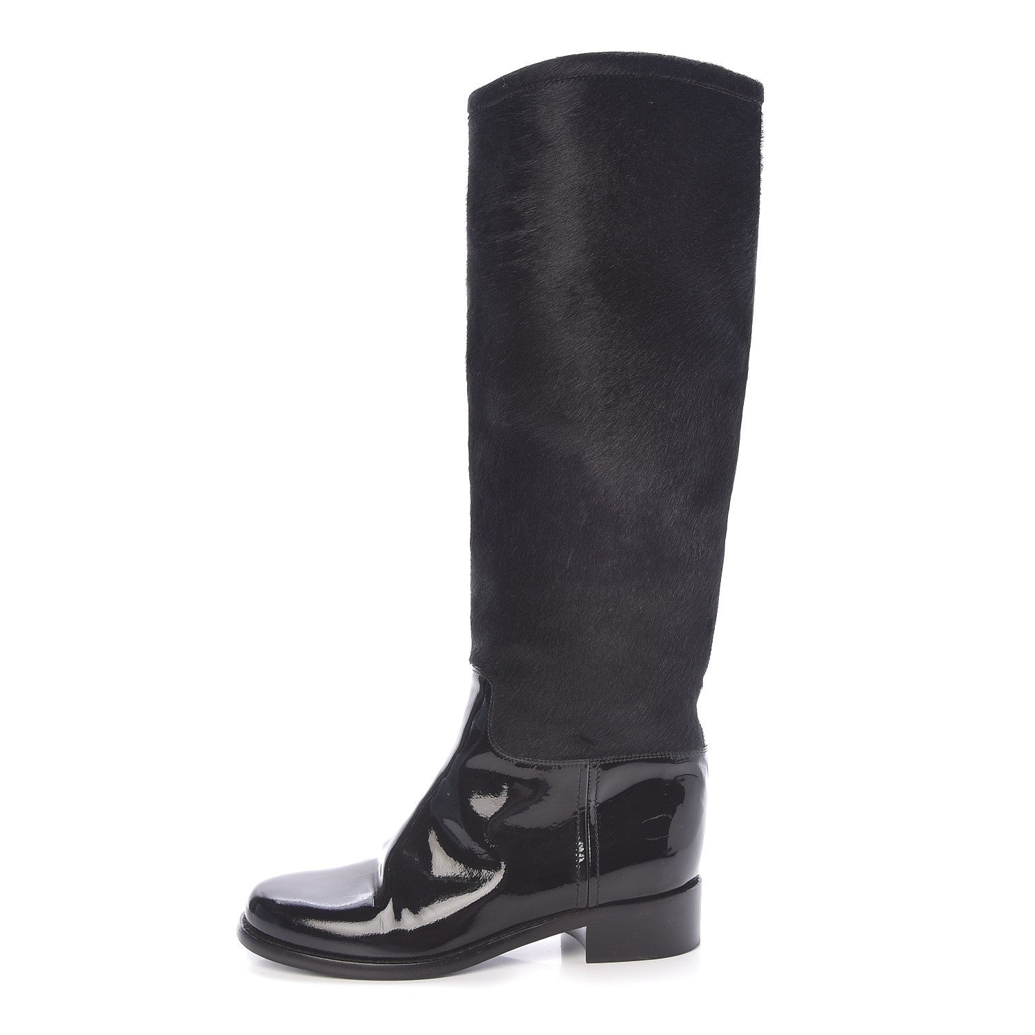 Chanel Patent Pony Hair High Boots 37 Black 1 of 8