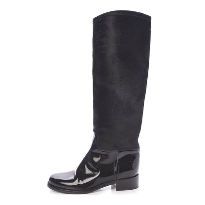 Chanel Patent Pony Hair High Boots 37 Black 1 of 8