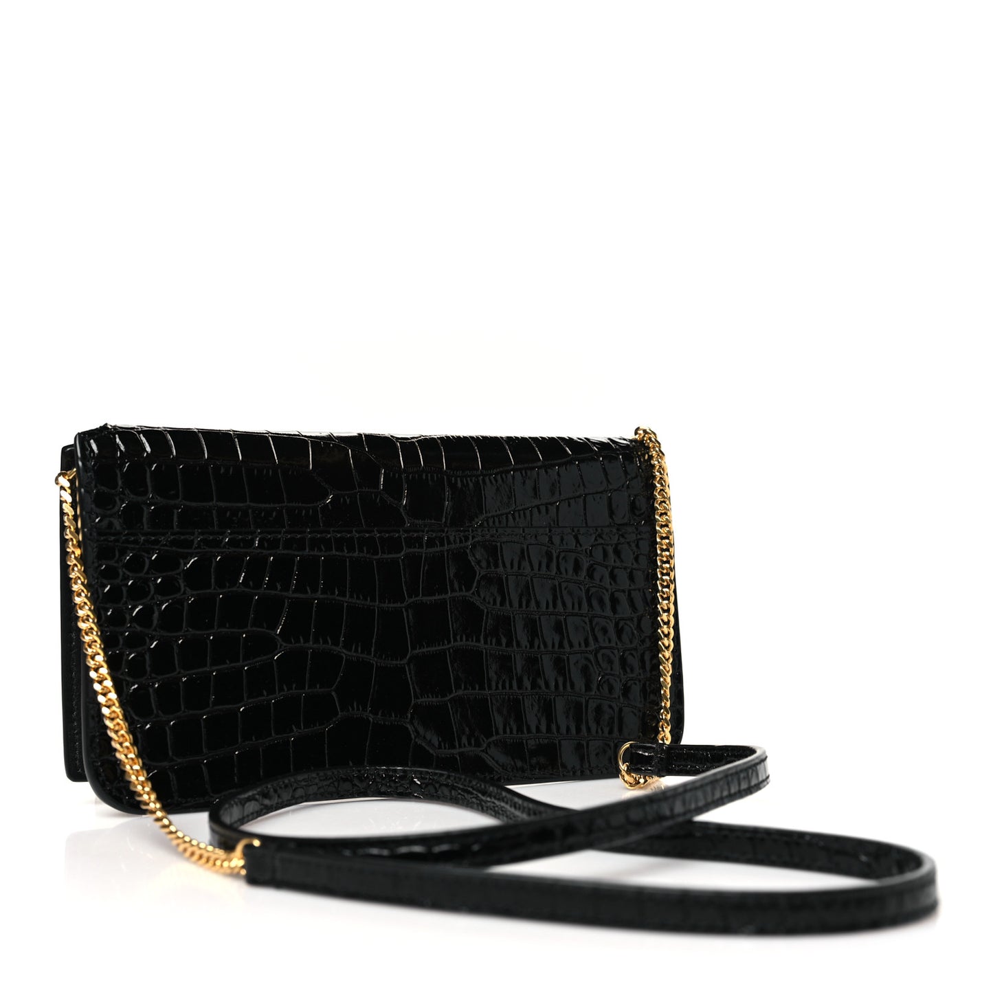 Crocodile Embossed Monogram Phone Holder Crossbody Black