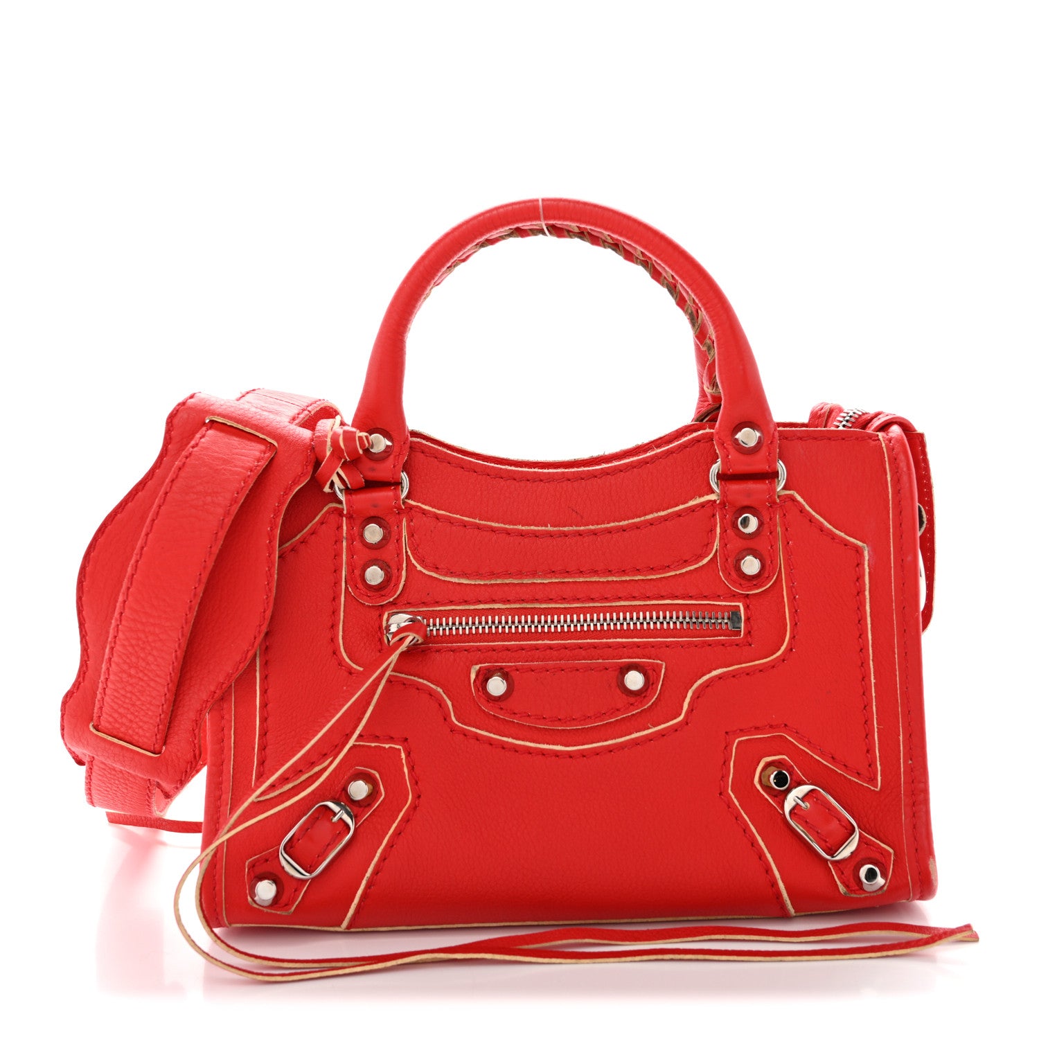 Balenciaga Supple Grained Calfskin Classic Silver Hardware Highlight Mini City Rouge Fraise 1 of 13