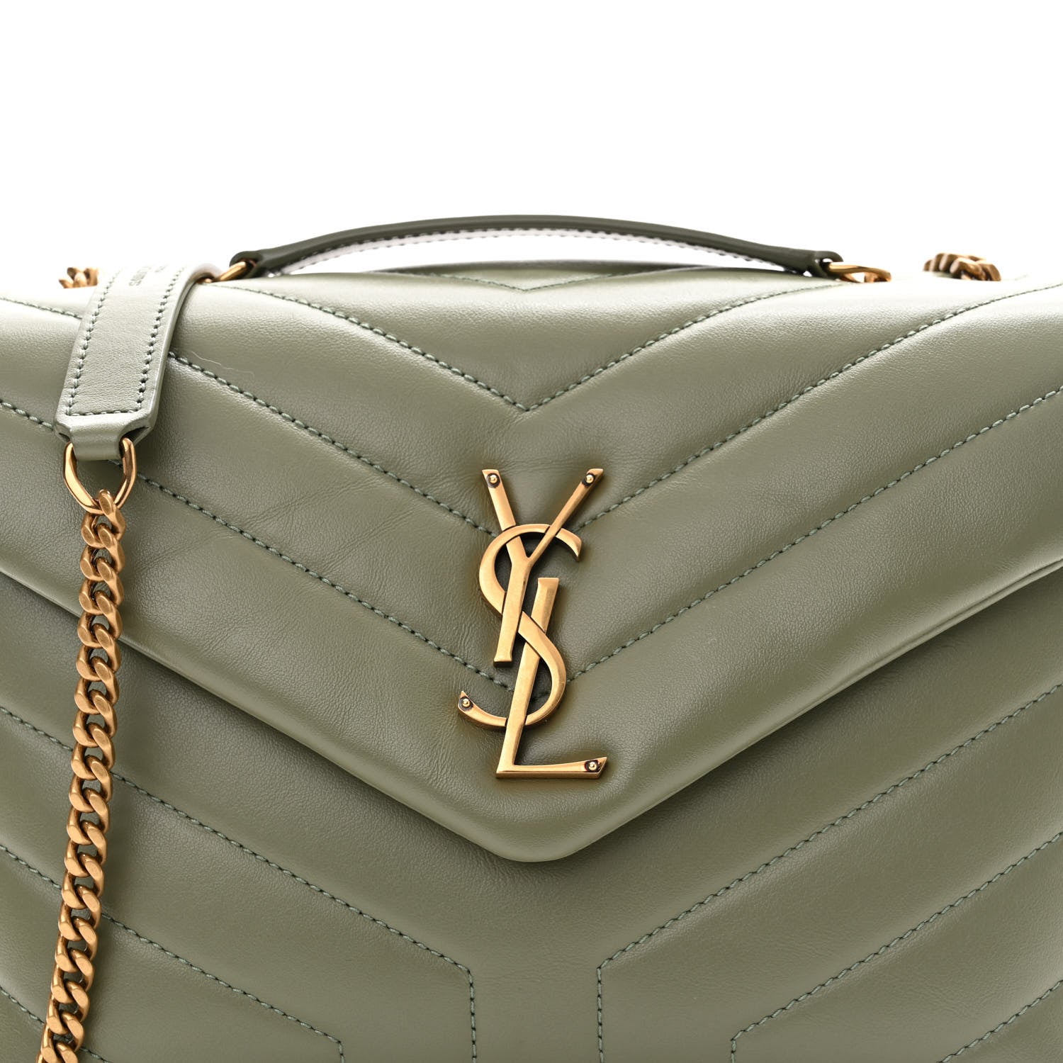 Saint Laurent Calfskin Y Quilted Monogram Small Loulou Chain Satchel Light Sage 8 of 10