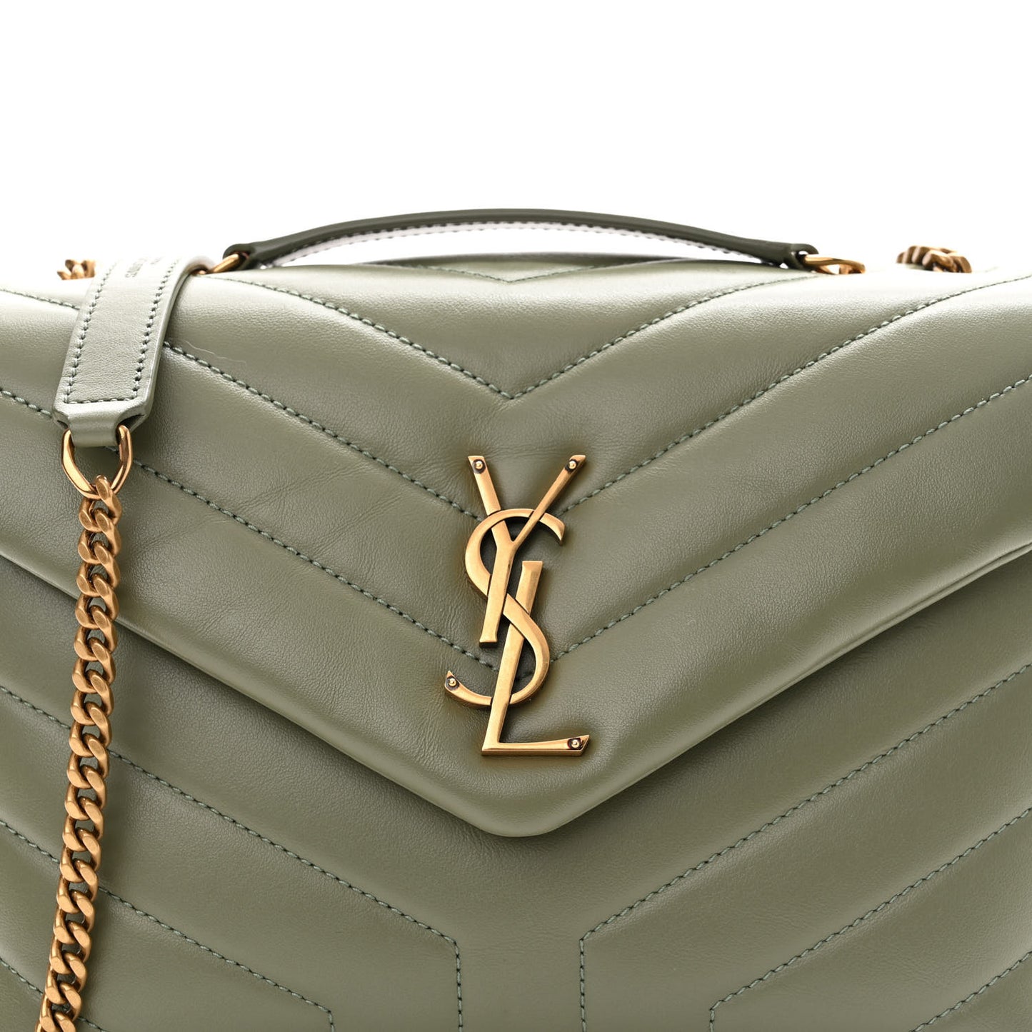 Calfskin Y Quilted Monogram Small Loulou Chain Satchel Light Sage