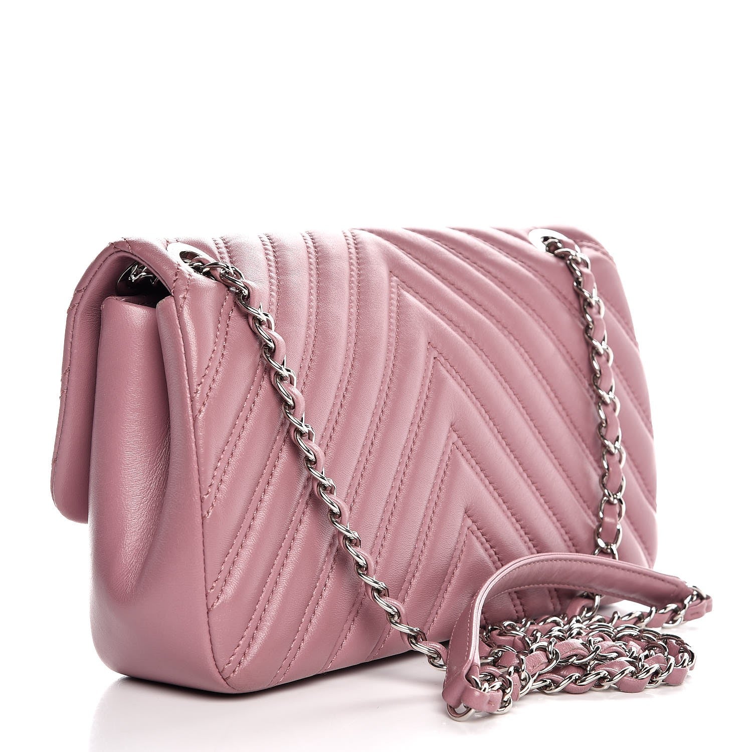 Chanel Lambskin Chevron Double Stitch Medium Single Flap Pink 3 of 7