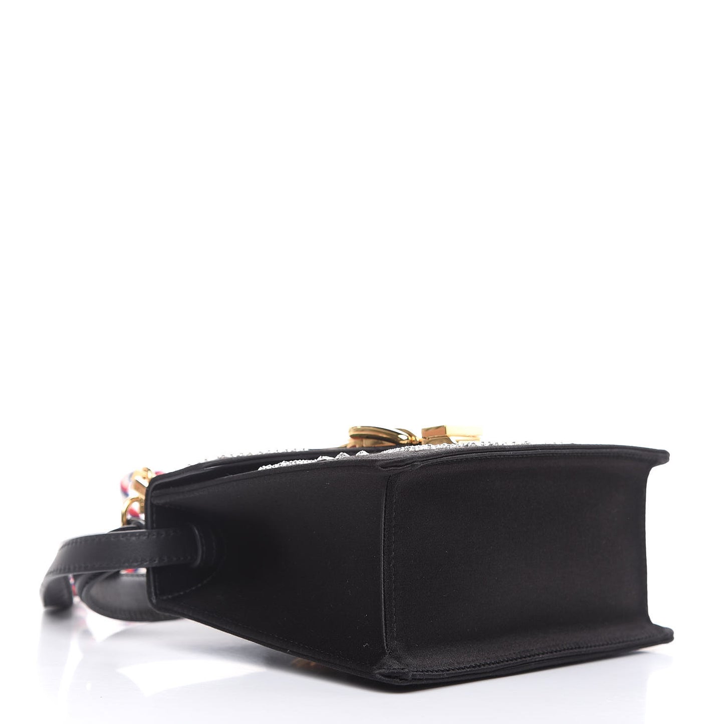 Satin Crystal Mini Sylvie Top Handle Bag Black