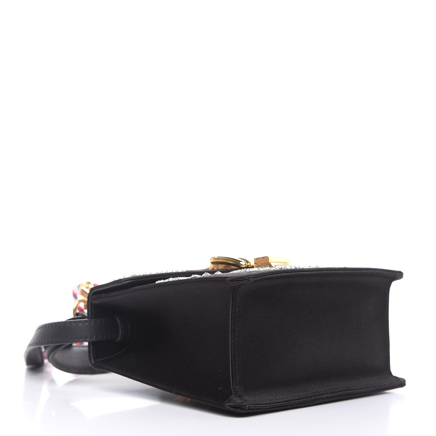 Gucci Satin Crystal Mini Sylvie Top Handle Bag Black 4 of 9