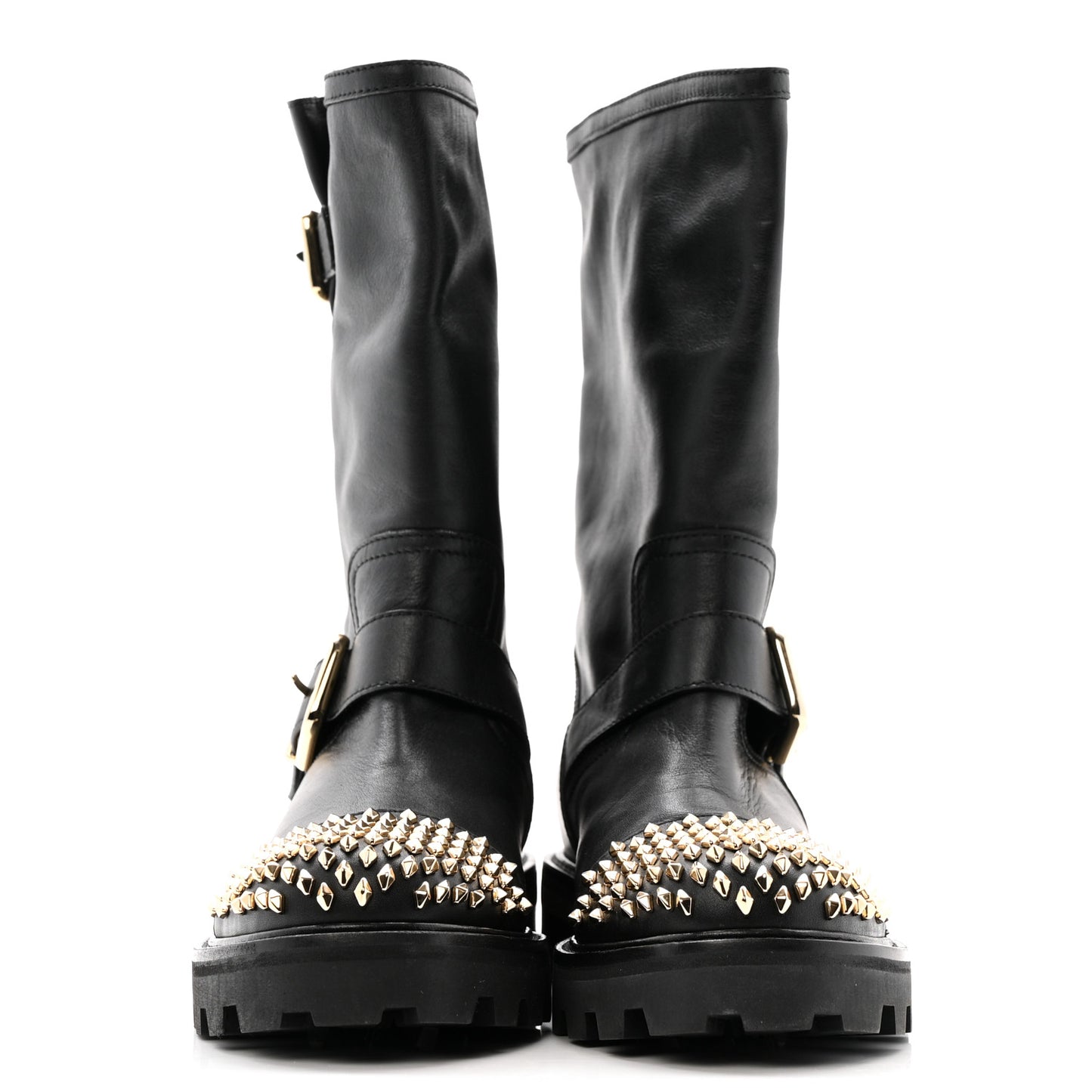 Calfskin Studded Biker II Boots 36.5 Black