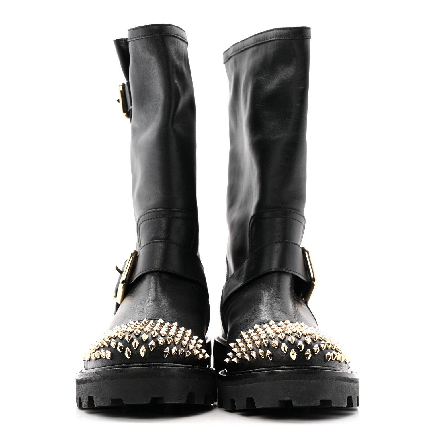 Jimmy Choo Calfskin Studded Biker II Boots 36.5 Black 3 of 10